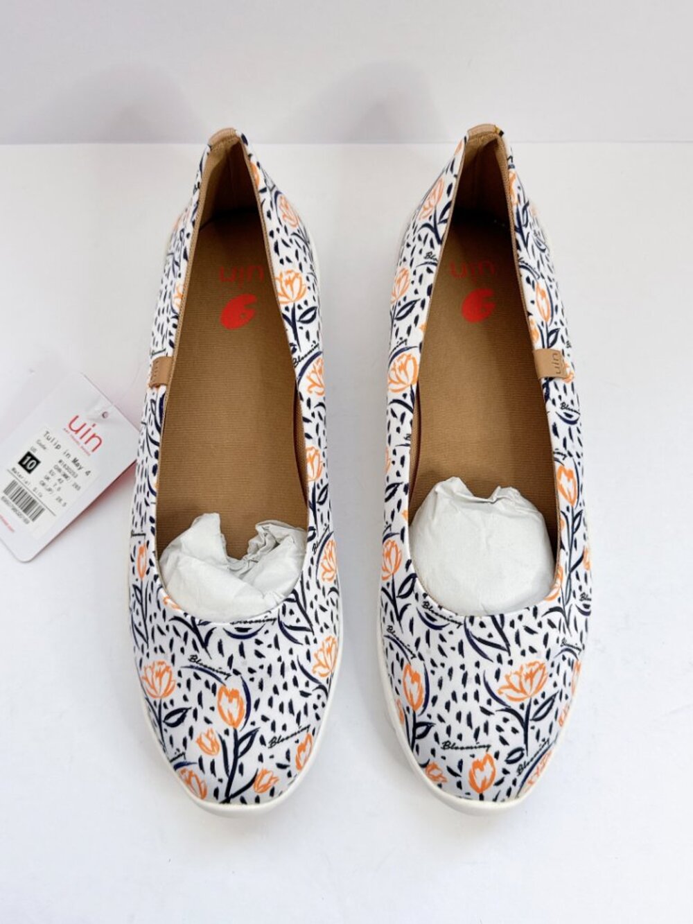 Size 10 UIN Tulip in May Flats Women’s Floral Art Travel Slip On Shoes
